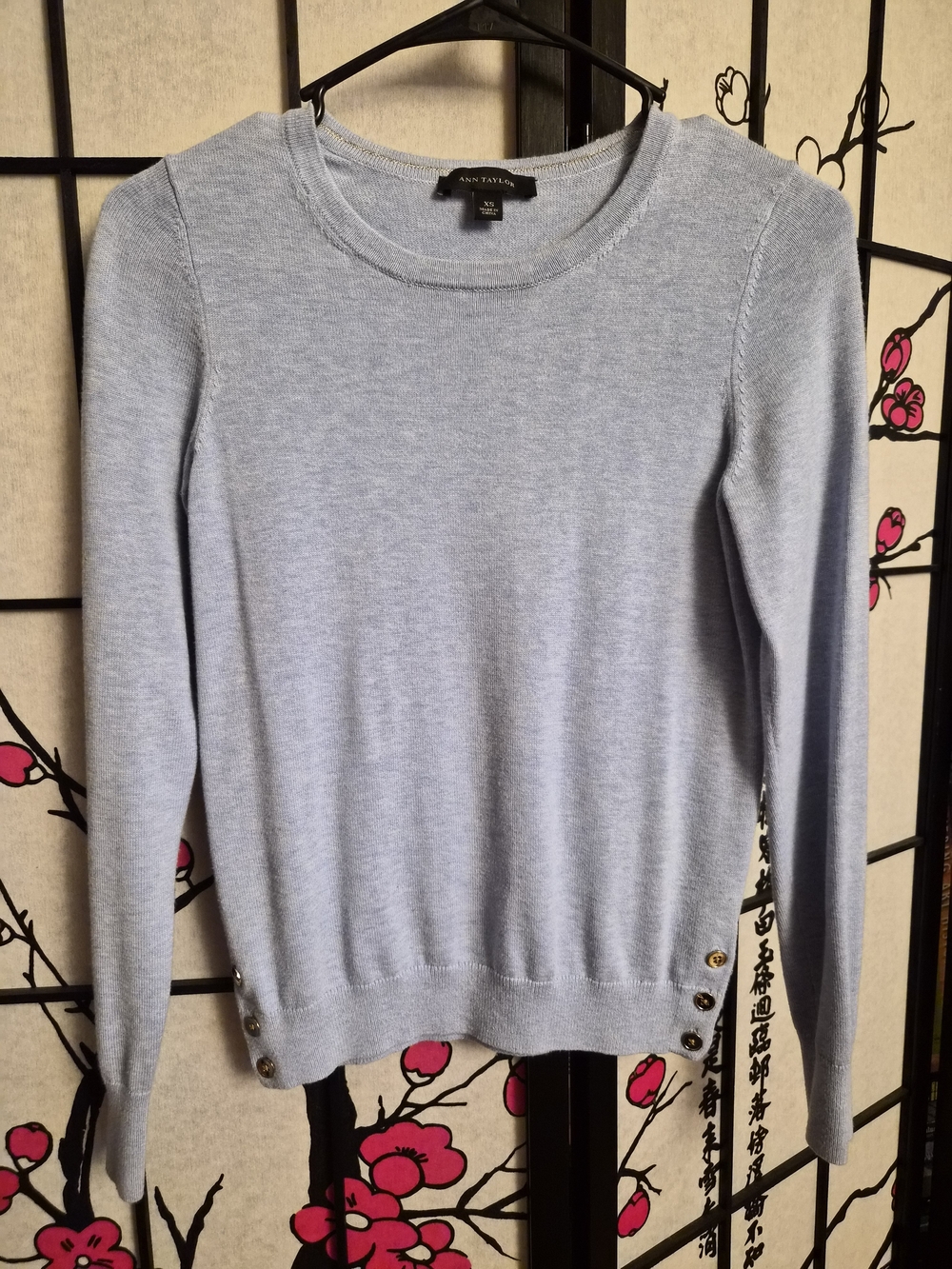 Ann Taylor Light Blue Cotton Modal Knit Sweater Side Button Accent XS
